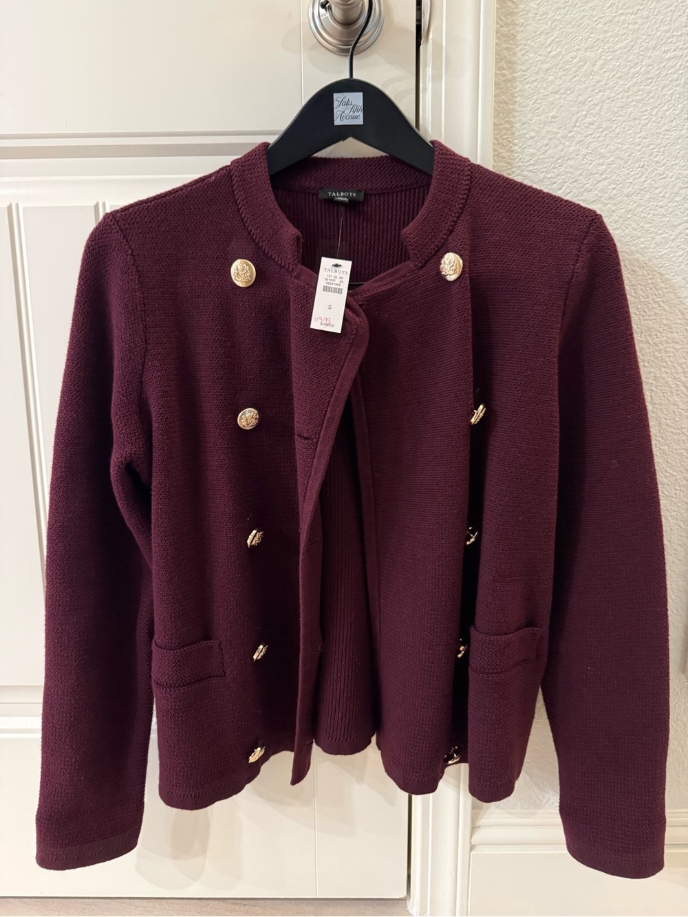 Talbots Burgundy Double-Breasted Knit Jacket with Gold Buttons - Picture 2 of 4